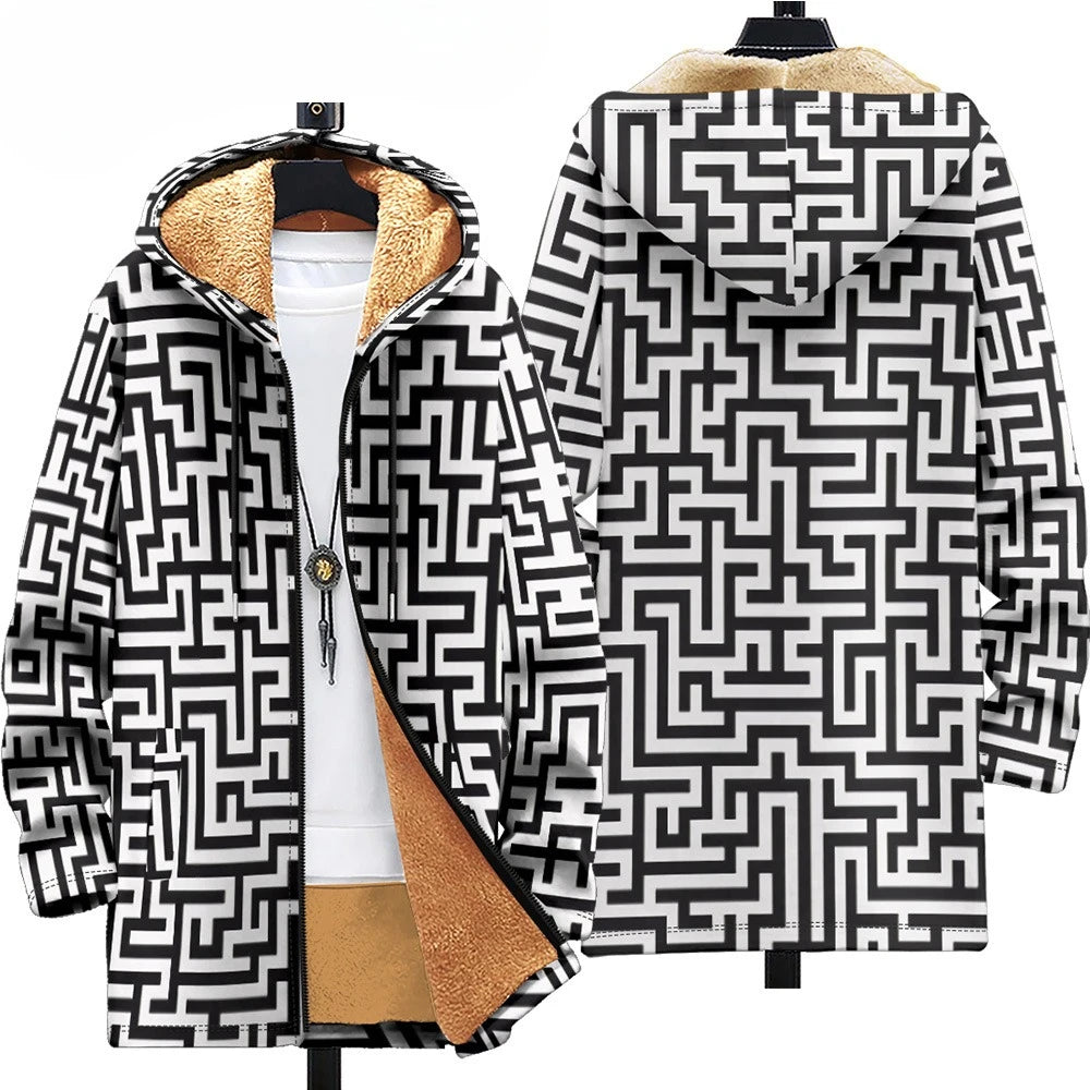 Men Cardigans Coats Retro Aztecs Printed Plush Thick Winter Abstract Art Graphics Jackets Casual Streetwear Unisex Clothing