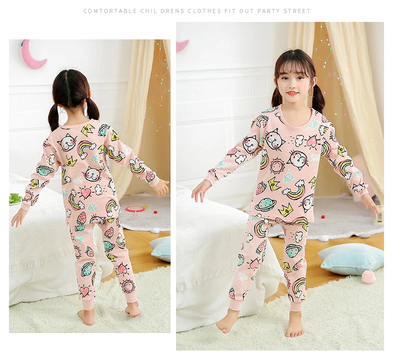 Girls Pajamas Sets 2 to 3 4 5 6 7 8 9 10 11 12 13 14 Years Cotton 100 Toddler Kids Pijamas Long Sleeve Cute Pyjama Pink Cat Pjs