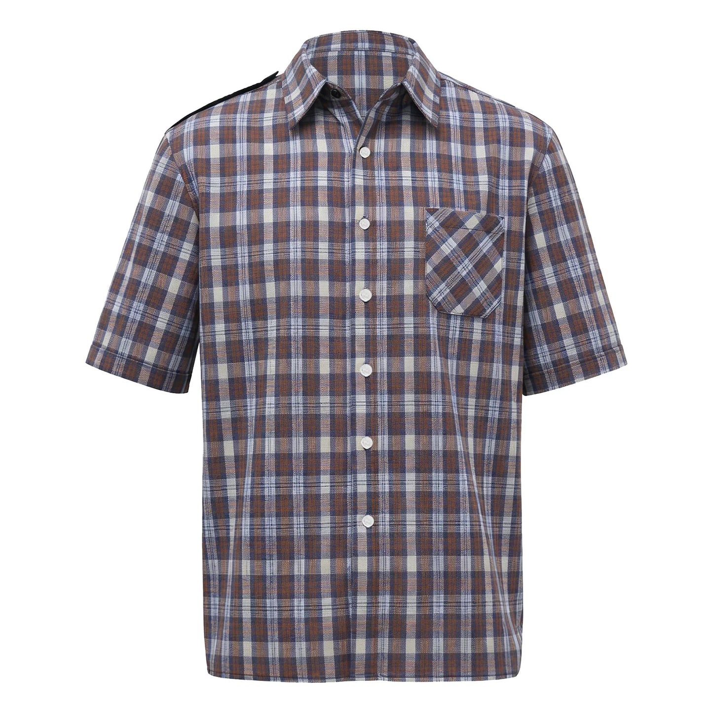 Mens Elderly Adaptive Shirts Tops Open Back with Full Back Overlap Turn-down Collar Long Sleeve Front Button-up Plaid Shirt