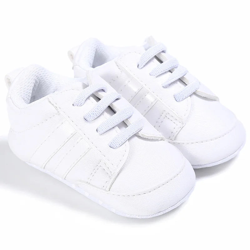 Newborn Baby Boys Shoes for 1 Year Footwear with Striped Infant Casual PU Leather Toddler Soft Sole Girls Sneakers First Walkers