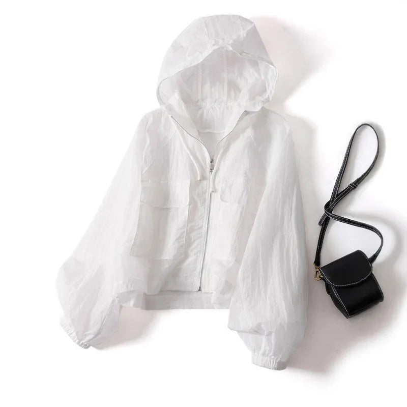 Girls Sunscreen Coat Adult Short Hooded Thin Sunscreen Jacket Women Indoor Casual Air-Conditioned Coat Older Children Sportswear