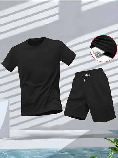 Men's Suit 2pcs Set Fashion Leisure Comfortable Set Men Including T-shirts Shorts Suitable Sports Fitness Activities Summer
