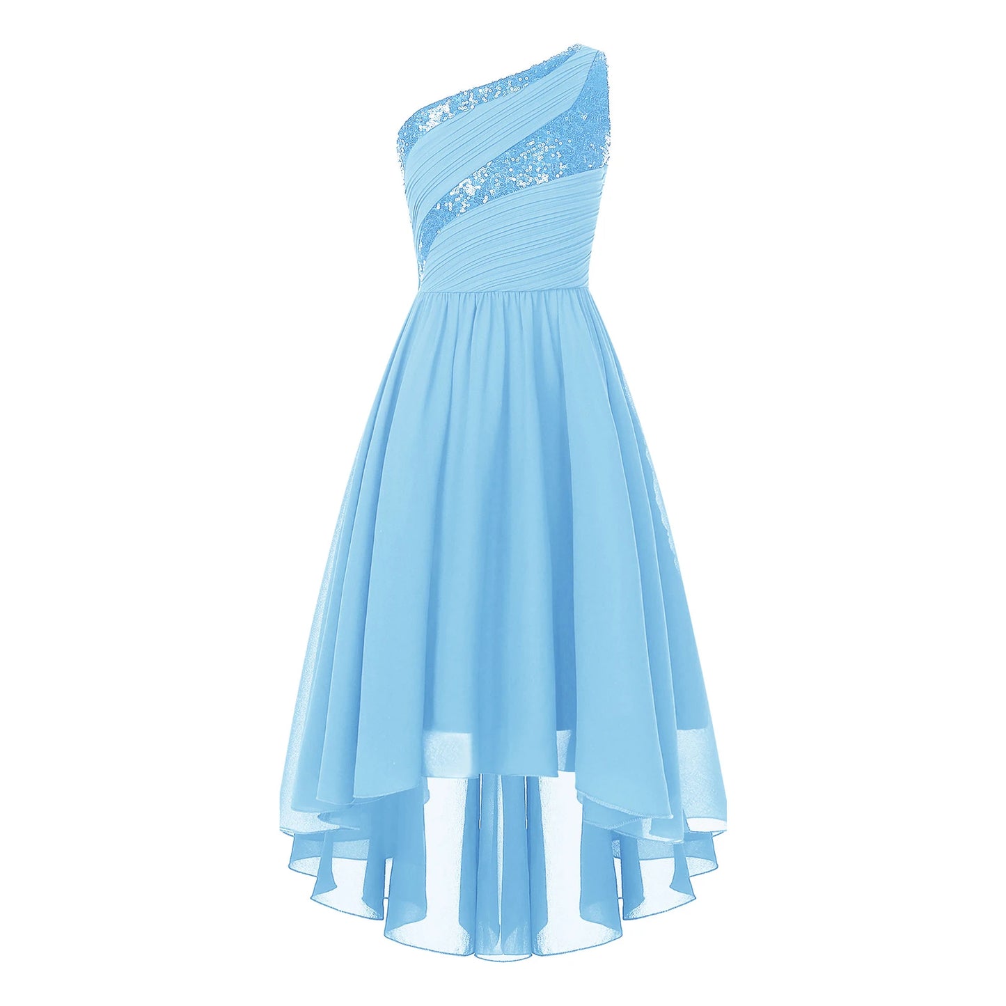 2025 Teens Girl's Dress for Wedding Party Sequin One Shoulder Princess Formal Gown for Holy Communion Chiffon Flower Girl Dress
