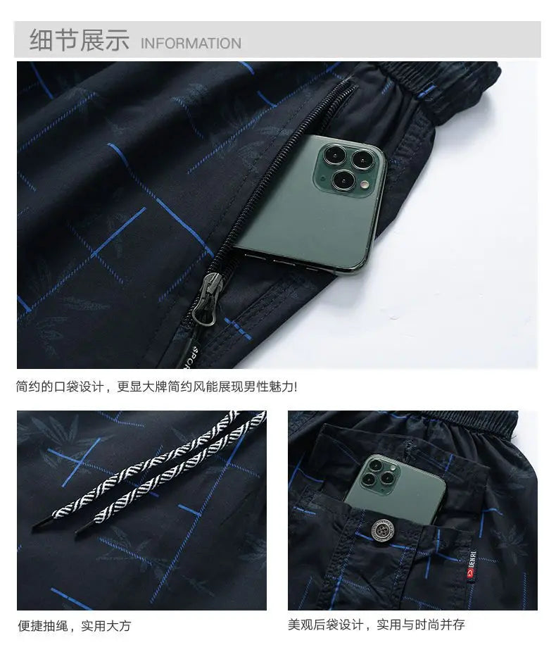 Summer Men Home Casual Wear Loose Cotton Thin Beach Five-point Pants