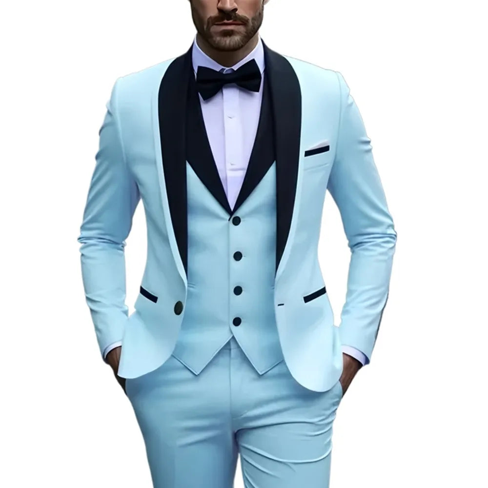 Men's 3pcs Suit Set, Jacket + Vest + Pants, Fashionable High-Quality, Suitable for Weddings, Parties and Formal Occasions