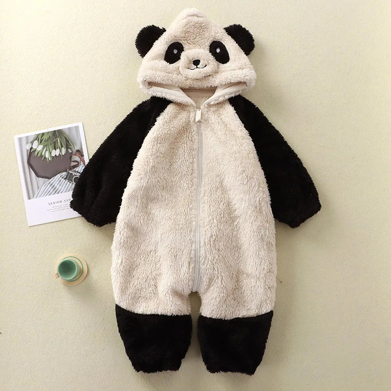 Winter Baby Clothes Cute Cartoon Bear Baby Rompers Pajamas Infant Boy Girls Animal Costume Zipper Jumpsuit 0-24 Months