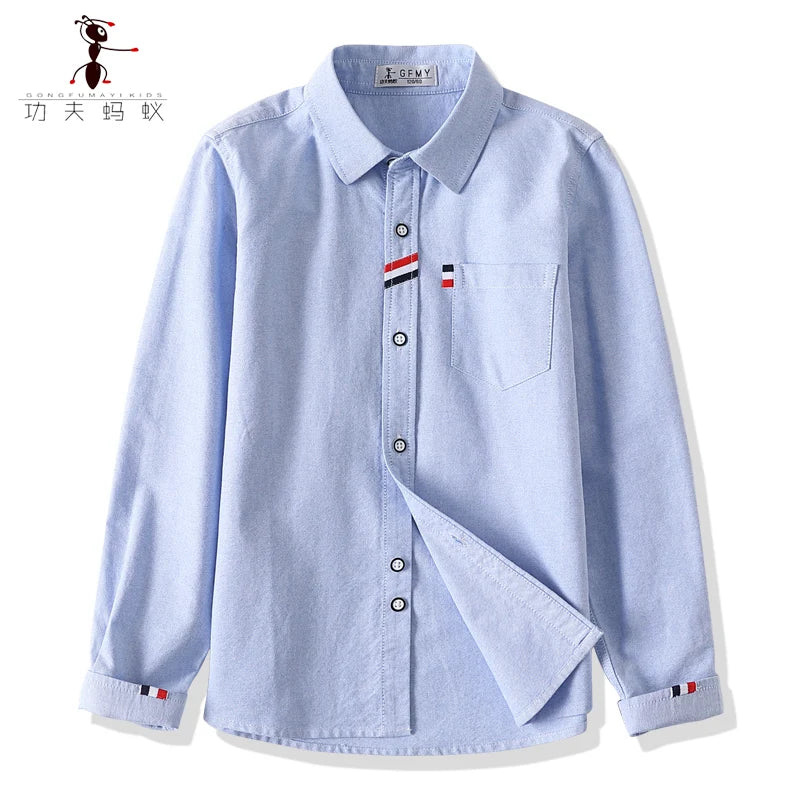 Children Shirts Cotton 100% Solid Color Full-sleeved Kids Boy's Shirts Clothing For 4-12 Years Wear in school