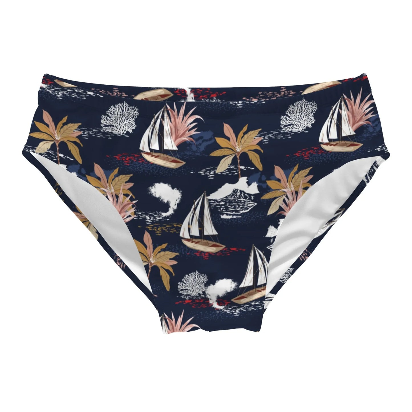 Island Sailboat Men's Swim Trunks Sexy Men's Bikini Swimwear Retro Fashion Beach Shorts Stretch Anti-Slip Athletic Surf Shorts