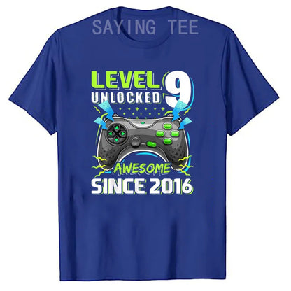 9 Year Old Boy Video Gamer Awesome Since 2016 9th Birthday Short Sleeve T-Shirt Born in 2016 Gaming Controller Saying Tee Gifts