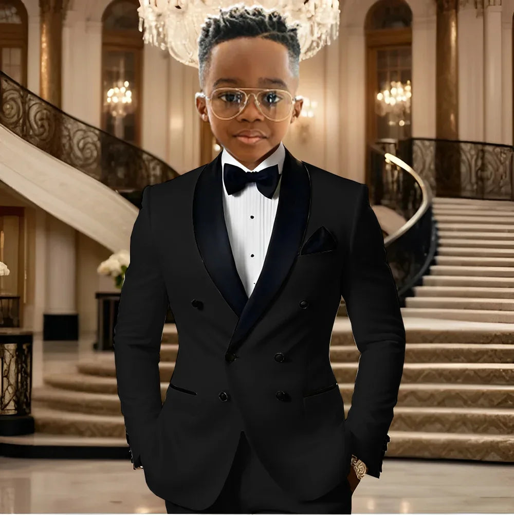 Boy Suits for Wedding Tuxedos with Black Shawl Lapel Double Breasted Mint Kids Wear Two Pieces Slim Flit Prom Party Blazer