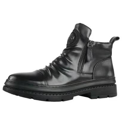 Men's Boots Fashion Motorcycle Boot Luxury Leather Ankle Boots Plush Warm Winter Boots for Men Casual Platform Boot Botas Hombre