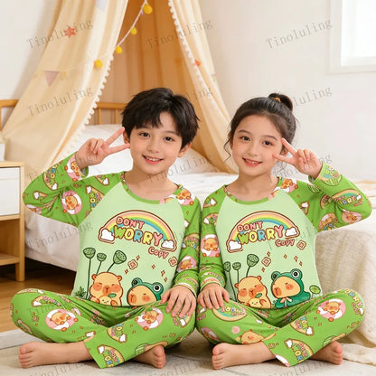 Boys Girls Pajamas Sets Kids Toddler 3 to 4 5 6 7 8 9 10 11 12 Years Cute Pijama Capybara Long Sleeve Pyjama Children's Clothing