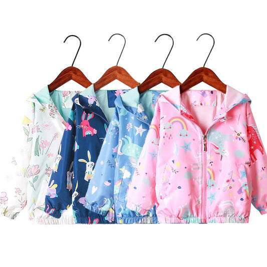 Spring Autumn Full Sleeve Children's Jacckets Unicorn Bunny Rabbit Animal Print Kids Jacket Coats for 2 to 9 Years Girls Coat