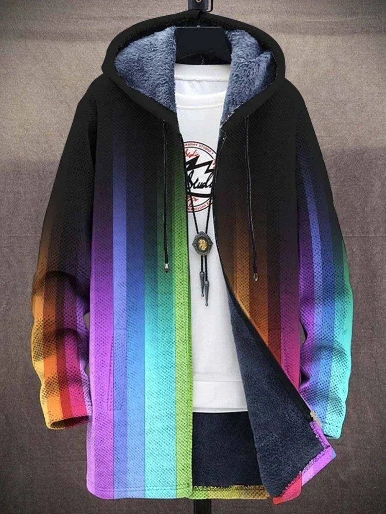 Men Cardigans Coats Gradient Art Colorful Graphics Printed Plush Thick Winter Casual Streetwear Unisex Clothing