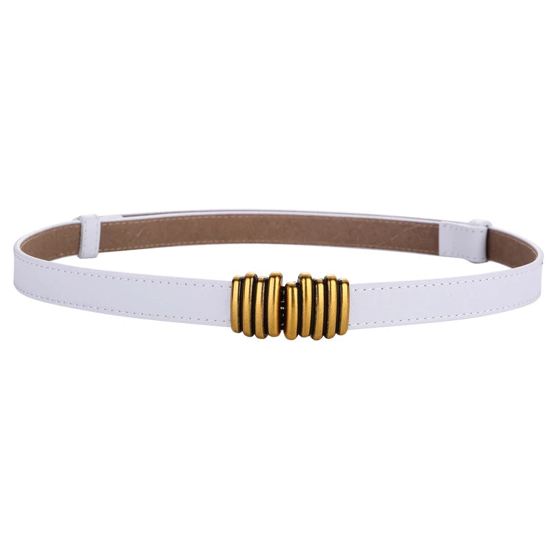 Fashion Genuine Leather Slim Waist Gold Buckle Adjustable Women Belts Wild Skinny Dress Jeans Decorative Straps Waistbands