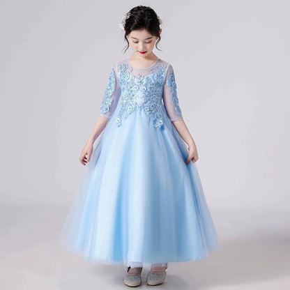 5-14 Years Girl Dress Fashion Children Girl Evening Gown Half Sleeve Lace Kids Dresses for Girls Summer Girls Party Dresses