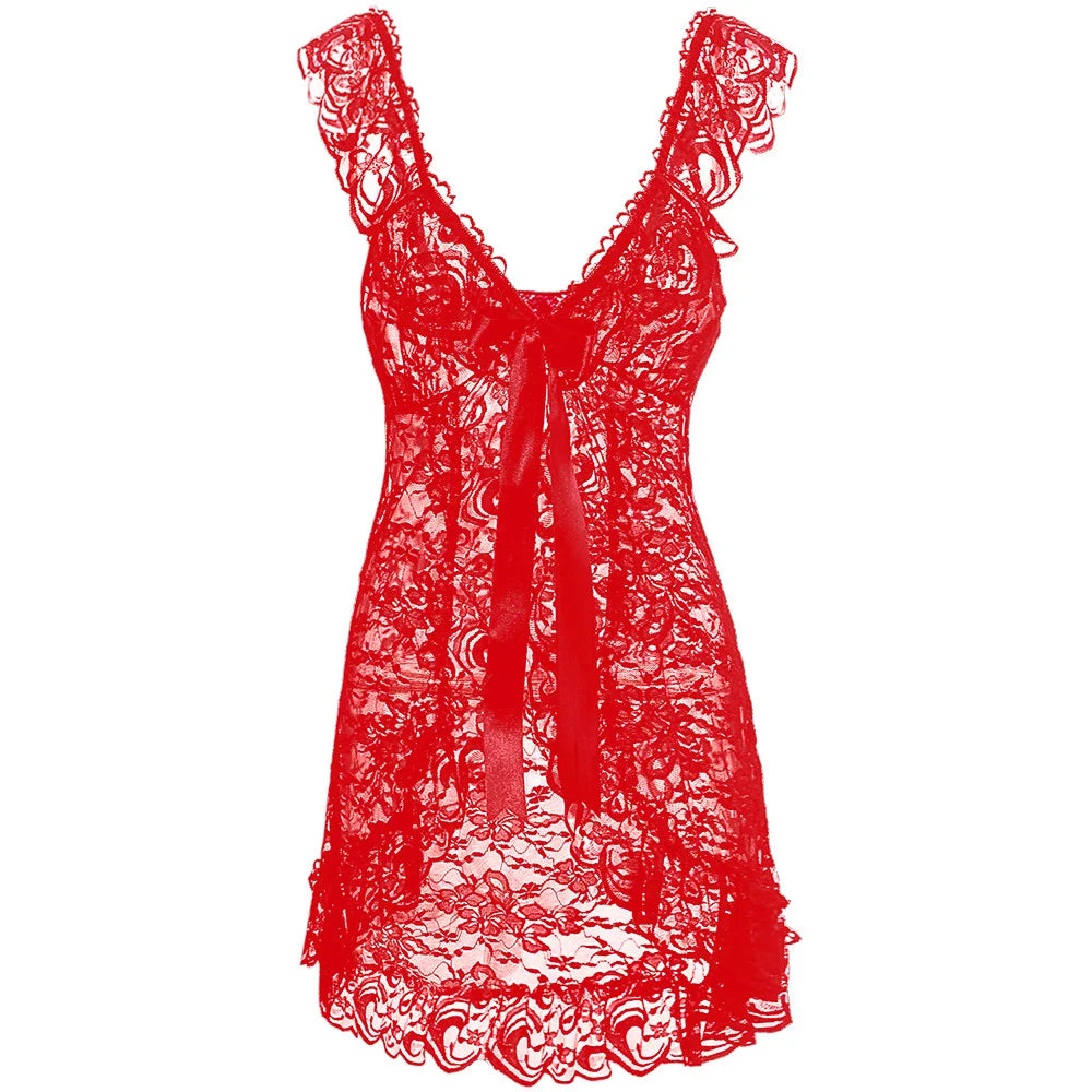 2026 New Women Lingerie Sexy Halter Hollow Out Night Gown Sexy Lingerie Porno Costume Transparent Sexy Underwear Women Nightwear