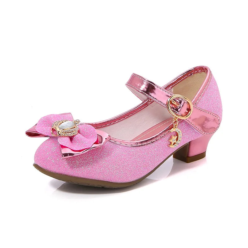 Children's High-heeled Shoes Girls Students Princess Red Leather Shoes 2025 New  Bowknot Single Girls Show Kid's Party Shoes