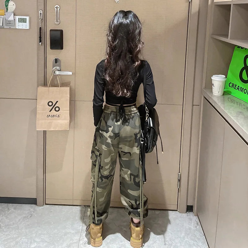Girls Camouflage Pants Kids Fashion Casual High waisted wide leg pants 2026 Spring Fall ClothesTeen Girl Trousers 8 10 12 14Y