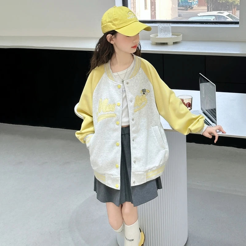 Teenage Girls Casual Baseball-Uniform Coat Loose Style Kids Spring Autumn Sporty Jacket Children New Arrival Sports Costume