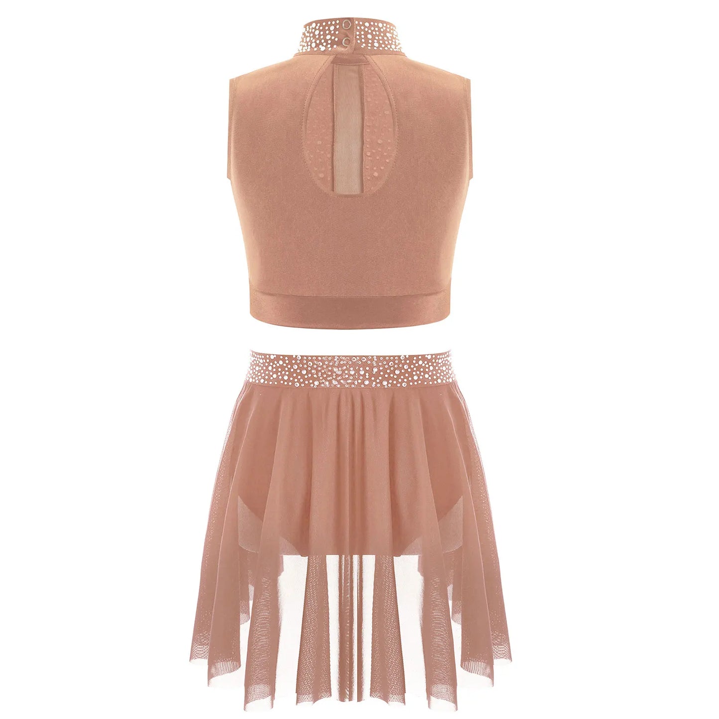 Teen Girls Modern Lyrical Dance Performance Outfit Sleeveless Crop Top with Leotard Skirt for Skating Jazz Ballet Gymnastics