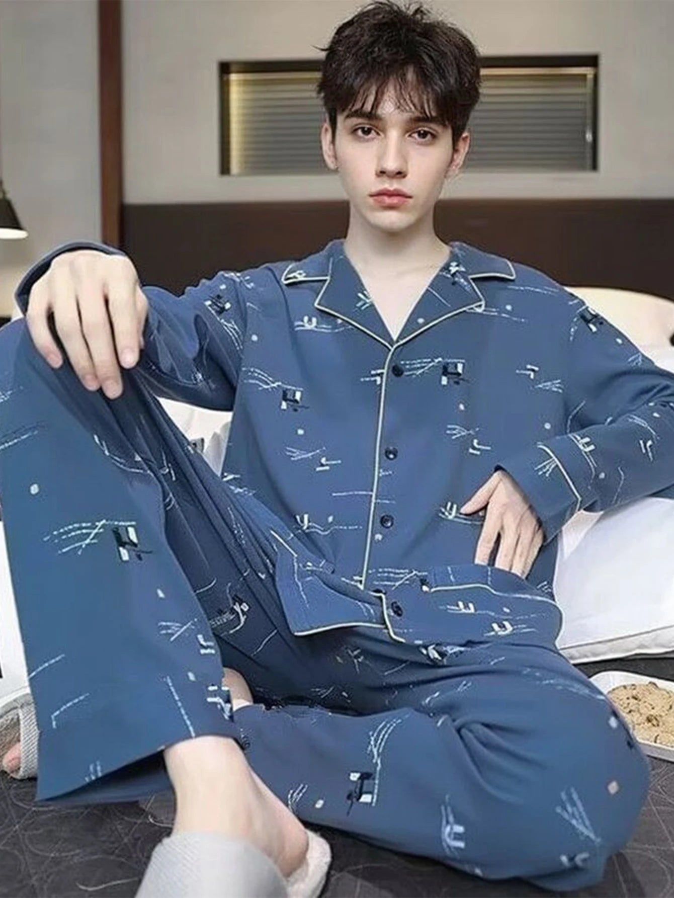 New Men's Pajamas Spring and Autumn Set, Can Be Worn Outside, Cardigan Loungewear, Casual Long-Sleeved, Large Size, Loose Fit, Autumn and Winter