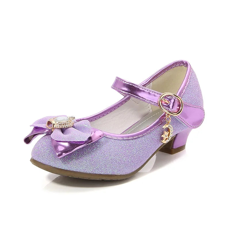 Children's High-heeled Shoes Girls Students Princess Red Leather Shoes 2025 New  Bowknot Single Girls Show Kid's Party Shoes