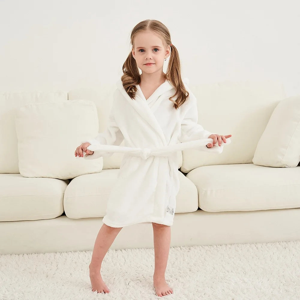 Children's Pajamas Bathrobes Girls Solid Color Soft Robe Personalized Princess Sleepwear Warm Loungewear Home Clothes 2-8Years