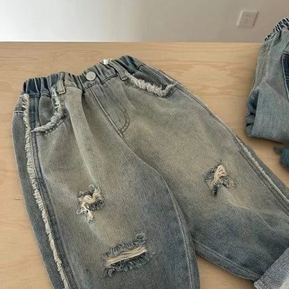 Boys' Retro Ripped Jeans 2025 New Product, Cheap, High-quality, Cool, Suitable for 2-8 Year Old Boys To Wear Casual Pants