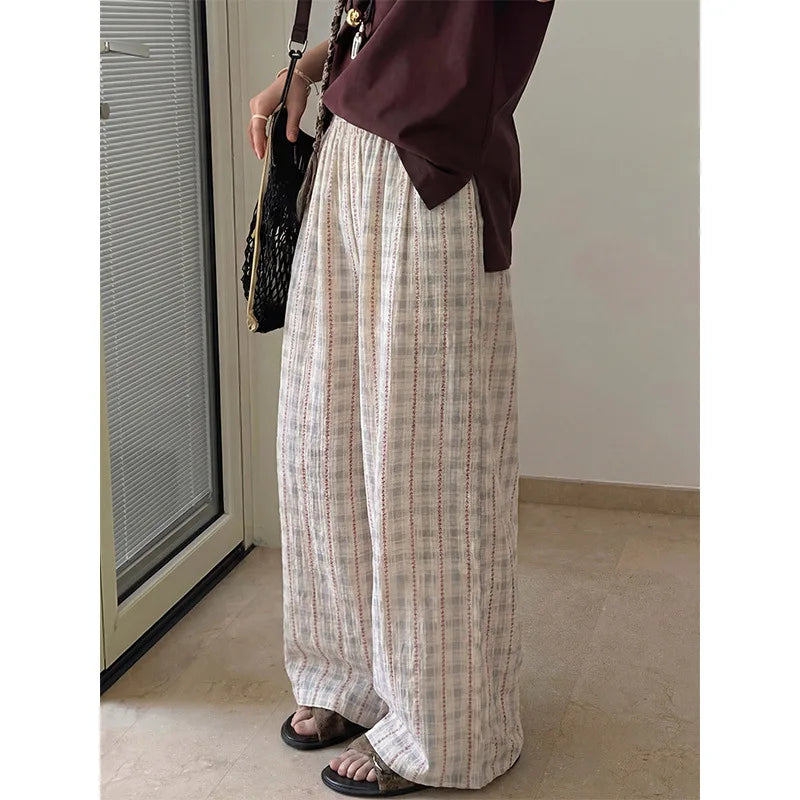 Girls' Floral Plaid Cotton Yarn Pajama Pants Women's Summer New High-end Casual Home Pants