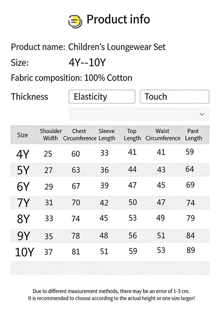 Girls' pure cotton underwear spring and autumn cartoon print loungewear set children's pajamas comfortable crew neck topandpants