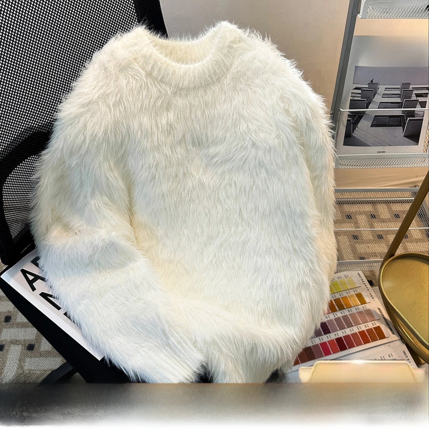 Men's Heavyweight Mink Sweater Loose Fit Thick Warm Knitted Pure Color Casual Autumn Winter Clothing Soft Long Sleeve round Neck