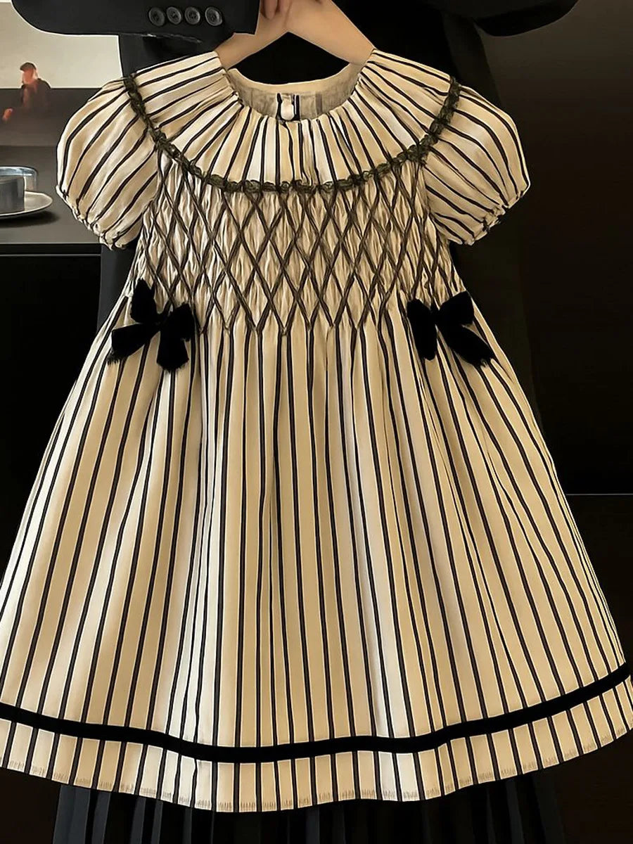 Girls' Dress 2025 Summer New Style Dress Striped Short Sleeve Daily Skirt Pure Cotton Fashion and Comfortable Kids Dress