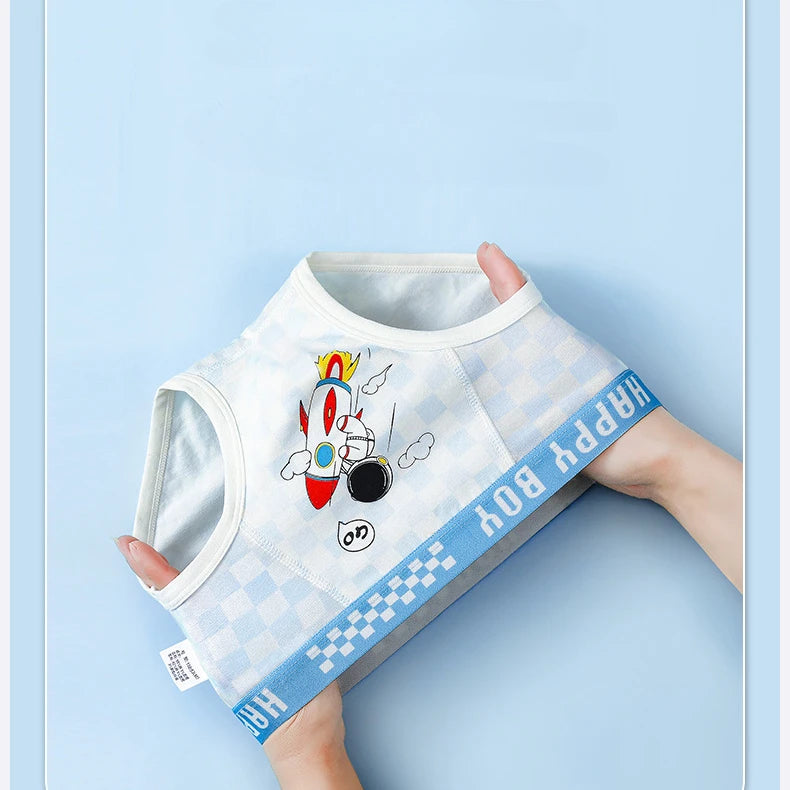 6PCS Kids Cotton Soft Antibacterial Briefs for Boy Thin Breathable Panties Cute Cartoon Print Knickers 3+y Young Child Underwear