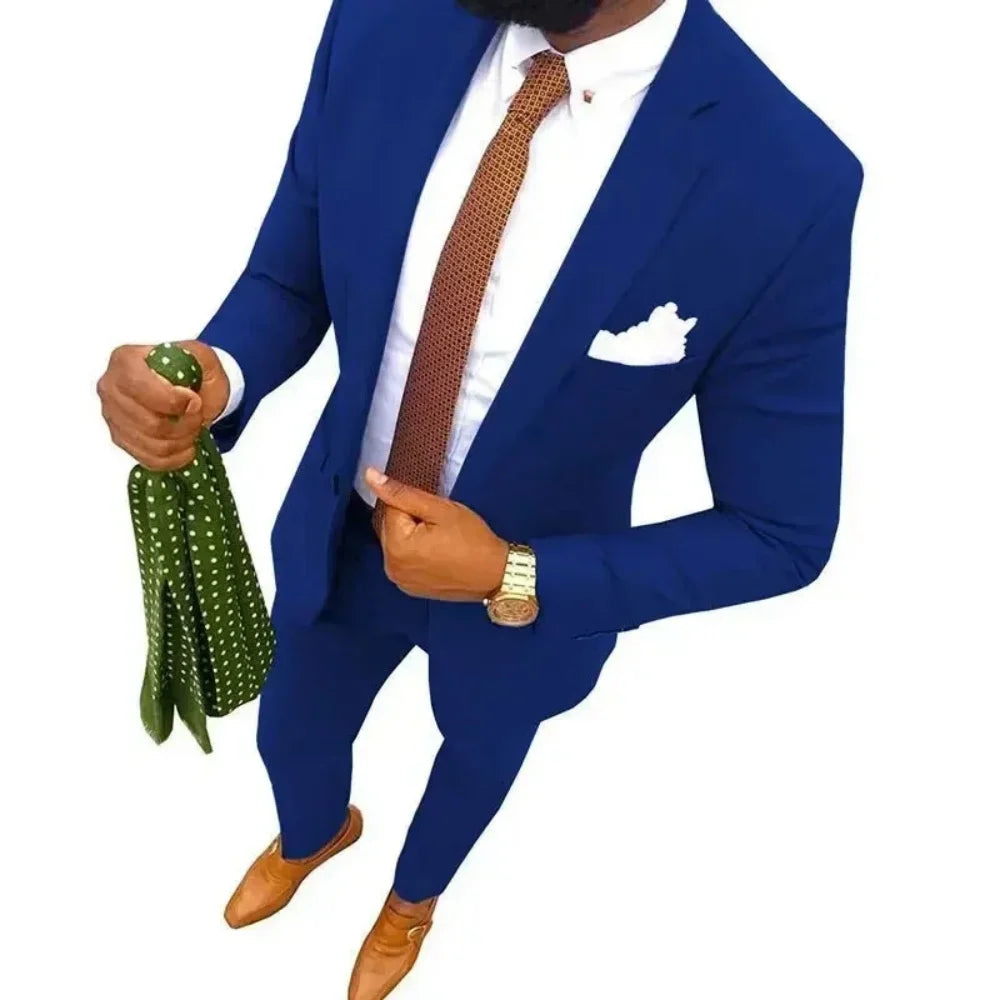 Men's Fitted Tuxedo Suit 2-Piece Blazer And Pants Wedding Groomsmen Smoking Suit Elegant Formal Wear for Special Occasions