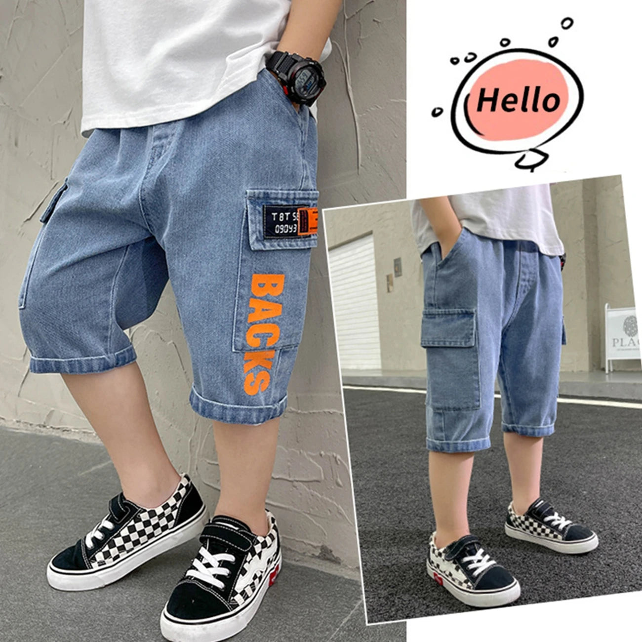 Teen Boys Cotton Shorts Summer Collection Solid Color Knee-Length Casual Crop Pants for 6-15 Years Old Kids