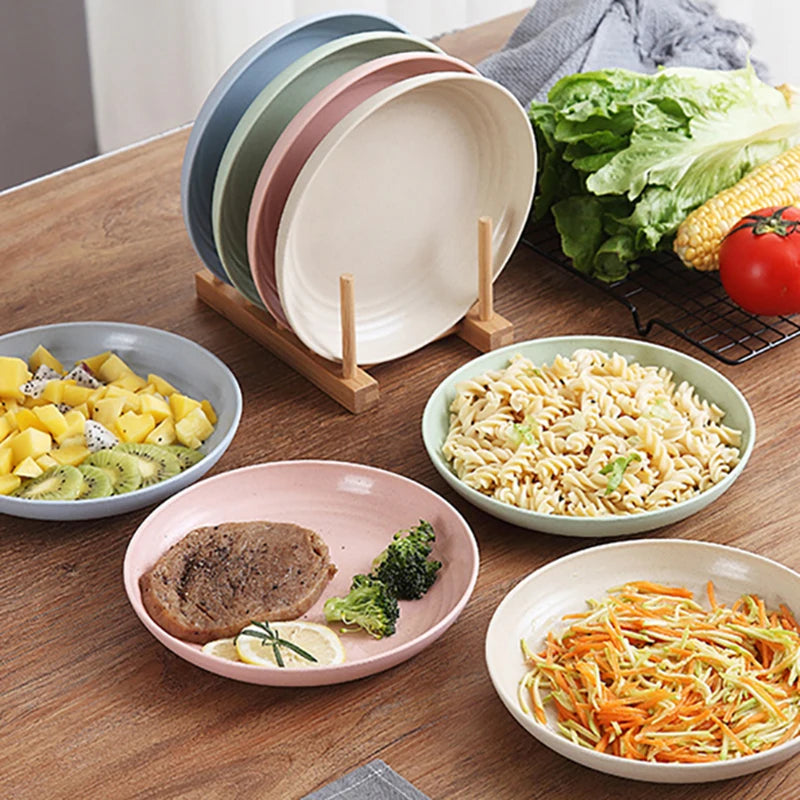 4Pcs Dinner Plate Set Wheat Straw Eco Friendly BPA Free Biodegradable Picnic Fruit Snack Plate Bone Dishes Kitchen Accessories