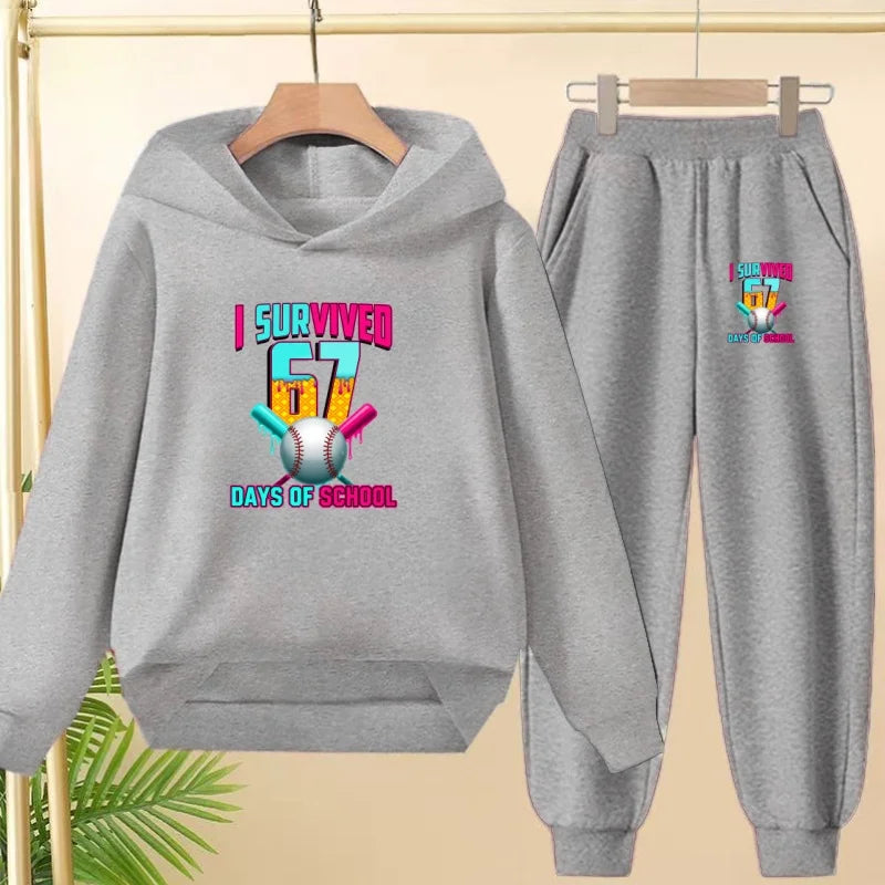 67 Children's Hoodies, 2 Pieces for Boys and Girls Aged 3-12, Comfortable Casual Hoodie+pants, Pullover, Hooded Sportswear