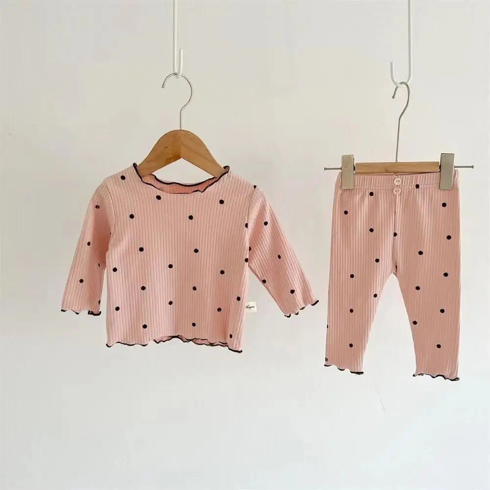New Girls' Pajamas Homewear Children's Long-Sleeved Ice-Silk Pajamas Two-Piece Wood Earring Set Air-Conditioning Suit Suit
