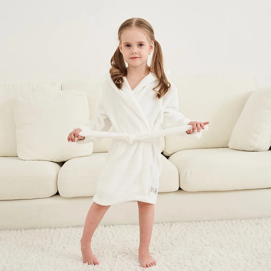Children's Pajamas Bathrobes Girls Solid Color Soft Robe Personalized Princess Sleepwear Warm Loungewear Home Clothes 2-8Years