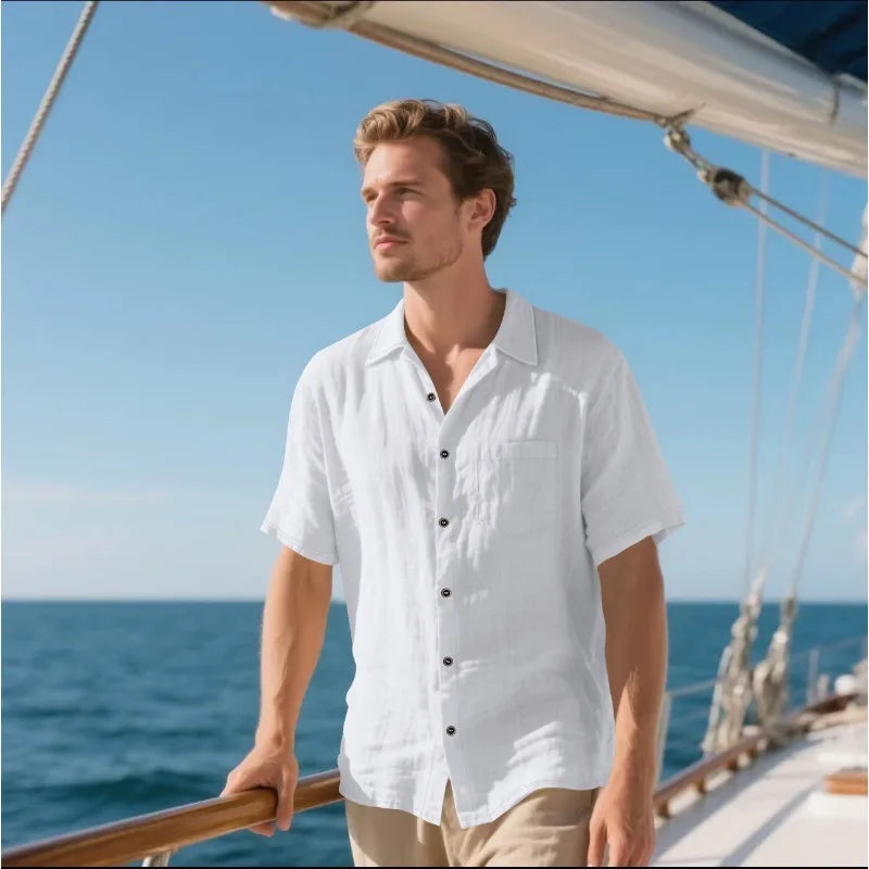 Men's Holiday Suits Summer Short Sleeve Shirts Pant Breathable Linen Beach Casual American Style Shirt Sets Leisure Trip Clothes