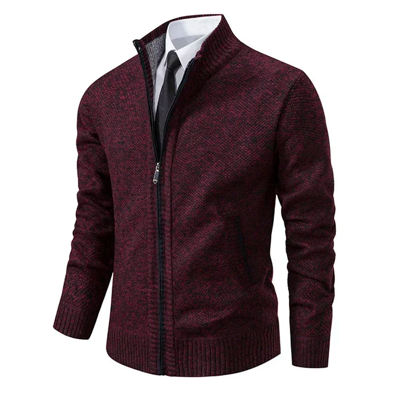 Men Cardigan Sweater 2025 Autumn Winter Keep Warm Thicken Solid Casual Stand Collar Zip Knitwear Fleece Jacket Coat Men Clothing