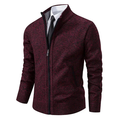 Men Cardigan Sweater 2025 Autumn Winter Keep Warm Thicken Solid Casual Stand Collar Zip Knitwear Fleece Jacket Coat Men Clothing