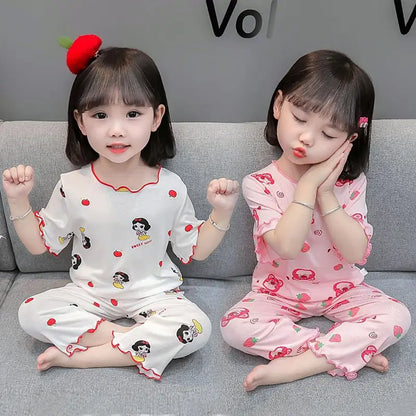 Baby Pajamas Sets Cotton Child Pajamas Toddler Summer Sleeveless Baby Nightwear Pyjamas Kids Cartoon Homewear Clothes