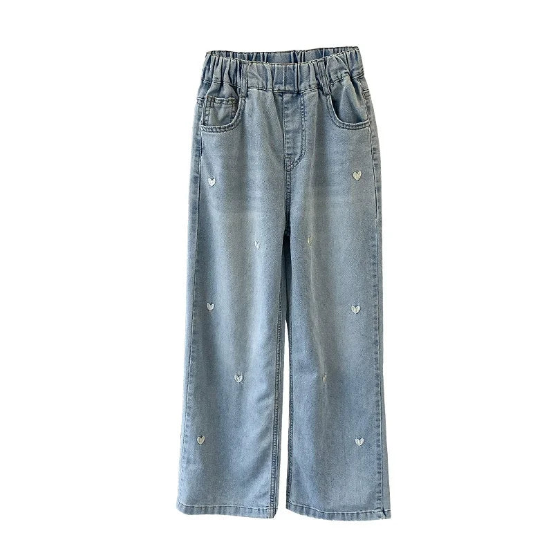 Girls' Trendy Long Pants Straight-leg Wide-leg Pants for Older Girls Children's Jeans