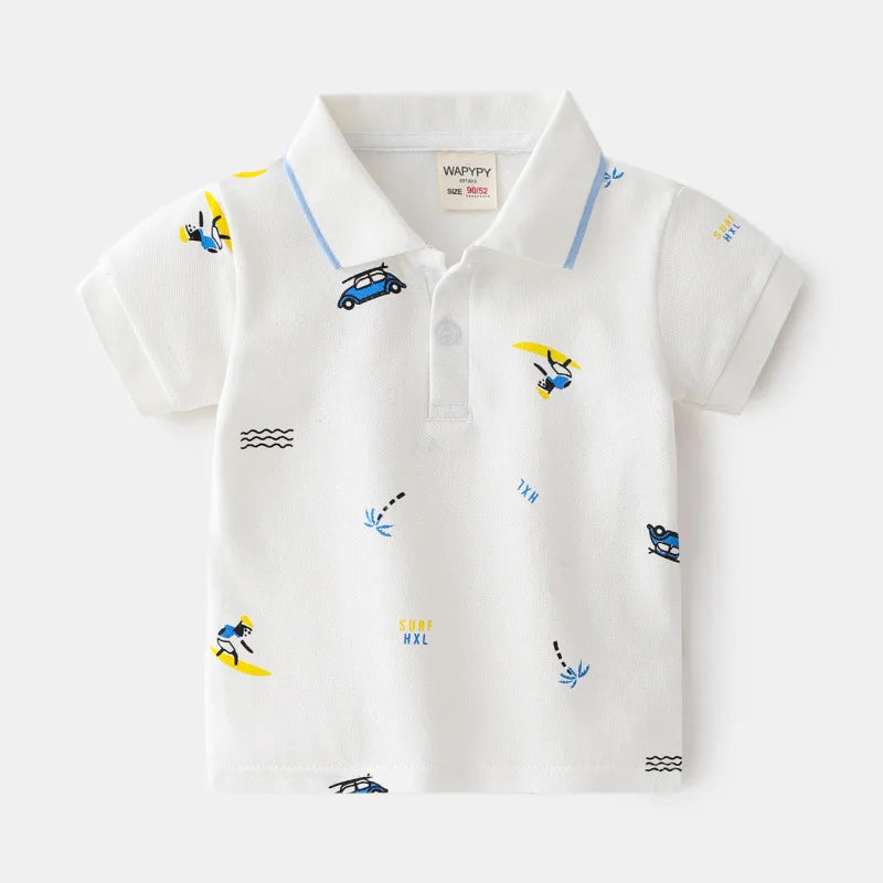 Baby Boy Clothes Summer Short Sleeve Children's Polo Shirts Toddler Kids Cotton T-shirts Boys Lapel Cartoon Tees Kids Sport Tops