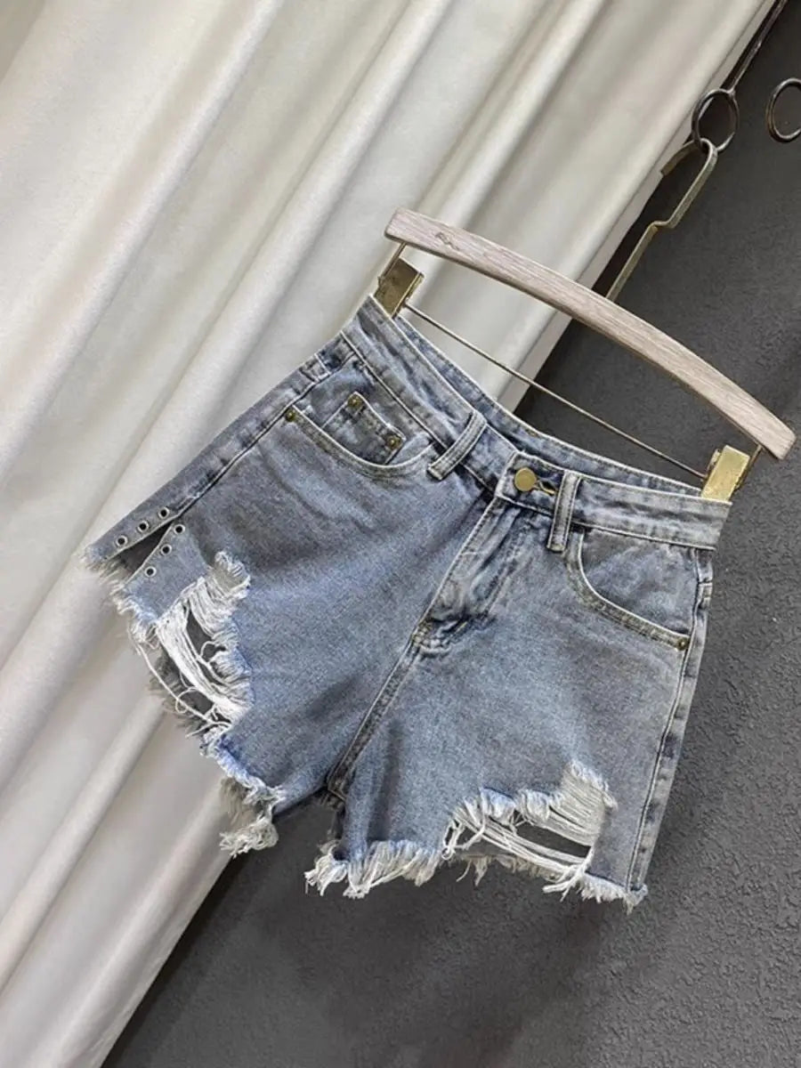 Girls' denim shorts summer outfit new Korean version casual versatile elastic waist pants fashionable