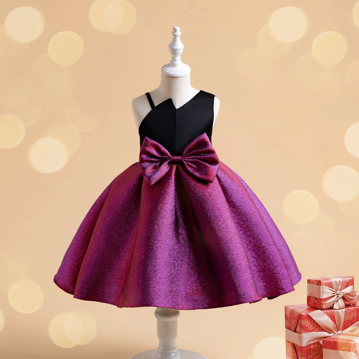 Girls Party Dresses Elegant Irregular Off-Shoulder Bow Decor Gown For Birthday Banquet Formal Evening Prom Luxury kids clothes
