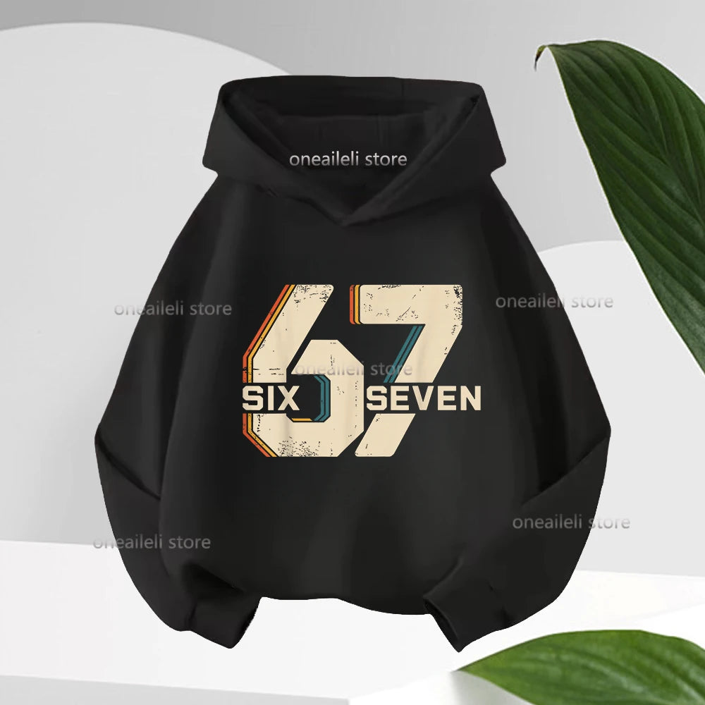 Graphic Funny 67 Kid Hooded Pullover Sweater Comfortable Stylish Street Style Long-sleeved Children's Wear Boy Girl Hoodies