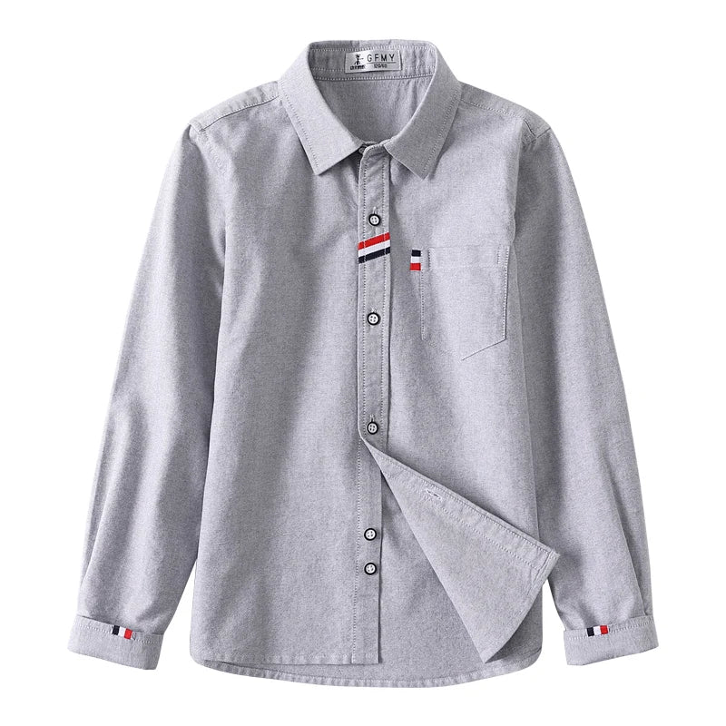 Children Shirts Cotton 100% Solid Color Full-sleeved Kids Boy's Shirts Clothing For 4-12 Years Wear in school